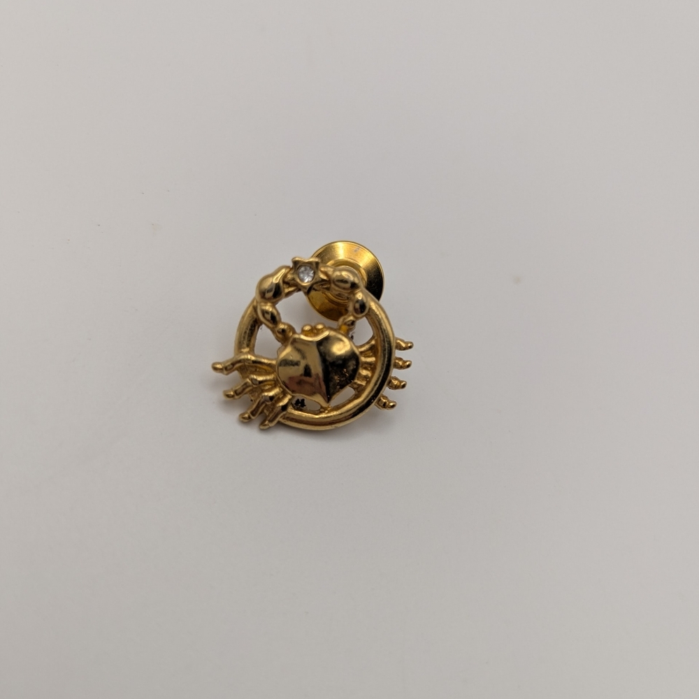 Cancer Birth Sign Tie Tack Lapel Hat Jacket Pin Gold Color Faux Diamond Star
